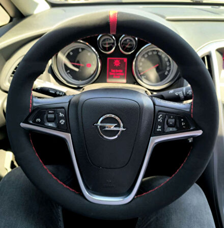 DİKİŞLİ DİREKSİYON KILIFI NUBUK DERİ KIRMIZI YÜZÜK KIRMIZI DİKİŞLİ OPEL INSİGNİA ASTRA İÇİN