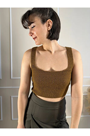 Kahverengi İkili Boğazlı Bolero Kazak Takım