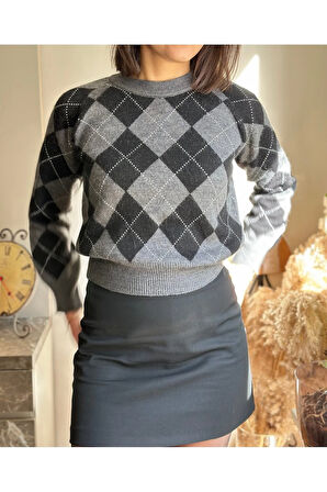 Baklava Desenli Crop Kazak