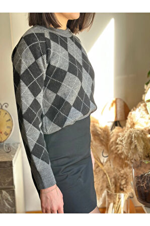 Baklava Desenli Crop Kazak