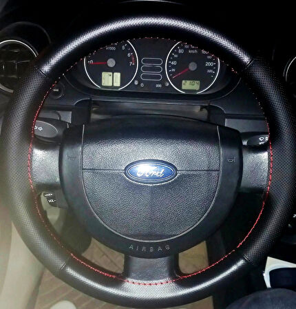 DİKİŞLİ DİREKSİYON KILIFI NOKTALI DERİ MİNİKARE KARBON DERİ KIRMIZI DİKİŞLİ F.OR.D CONNECT