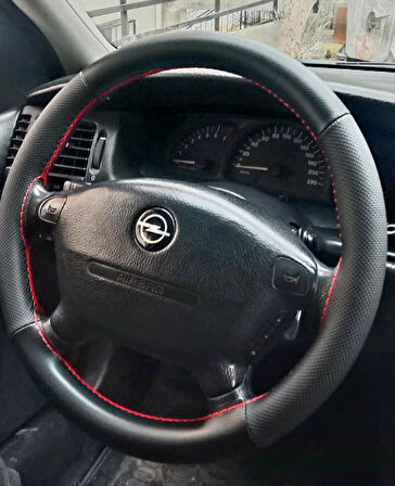 DİKİŞLİ DİREKSİYON KILIFI NOKTALI DERİ MİNİKARE KARBON DERİ KIRMIZI DİKİŞLİ OPEL VECTRA B KASA
