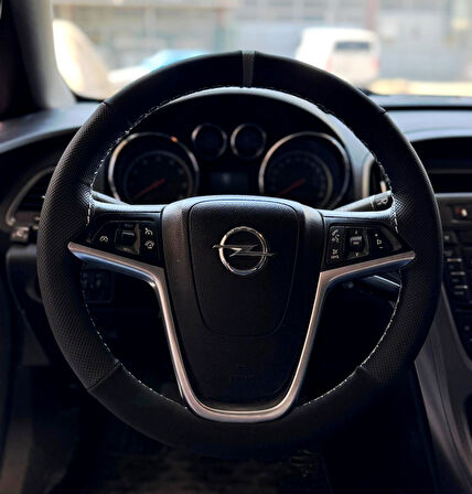 DİKİŞLİ DİREKSİYON KILIFI NOKTALI DERİ NUBUK DERİ GRİ YÜZÜK GRİ DİKİŞLİ OPEL ASTRA J İCİN