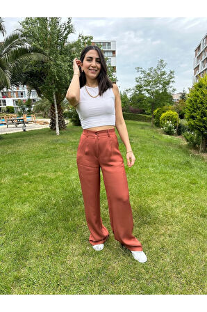 Kiremit Rengi Bol Paça Pantolon