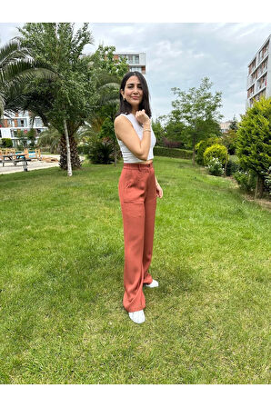 Kiremit Rengi Bol Paça Pantolon