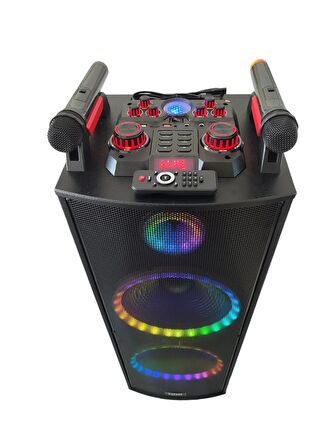 HOPARLÖR BÜYÜK BOY 12*2İnç 2000W RGB BLUETOOTH ÇİFT MİKROFONLU VE DİSKO IŞIKLI PARTİ HOPARLÖR