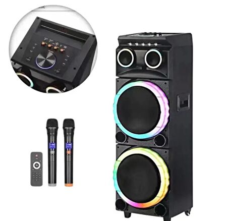 HOPARLÖR BÜYÜK BOY 12*2İnç 2000W RGB BLUETOOTH  ÇİFT MİKROFONLU  PARTİ HOPARLÖR EKTRA BAS