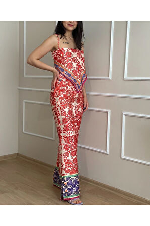 Çok Renkli Şal Desenli Takım