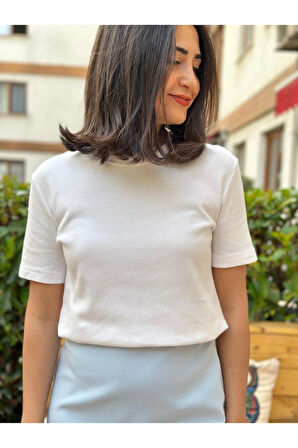 Bisiklet Yaka Basic Tok Kumaş T-Shirt