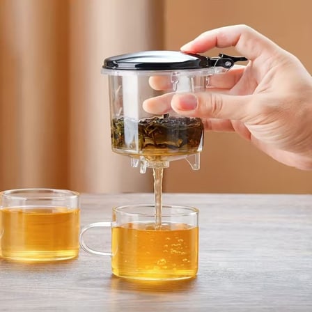 Premium Çay Demleme Gereci Şeffaf Suluk Filtreli Kap Otomatik Basmalı Demlik 900 ml