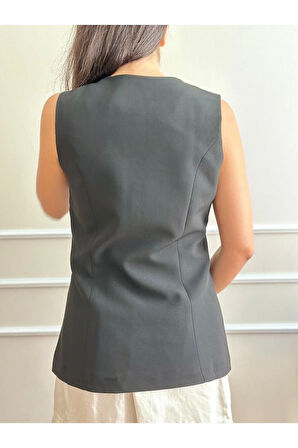 Kadın Siyah Uzun Yelek