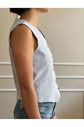 Kadın Bebe Mavisi Kısa Yelek