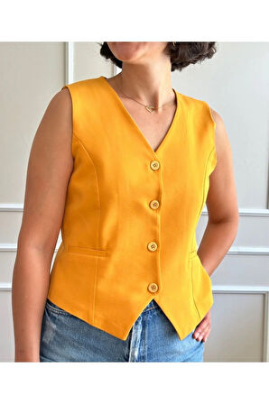Kadın Hardal Kısa Yelek