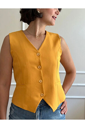 Kadın Hardal Kısa Yelek