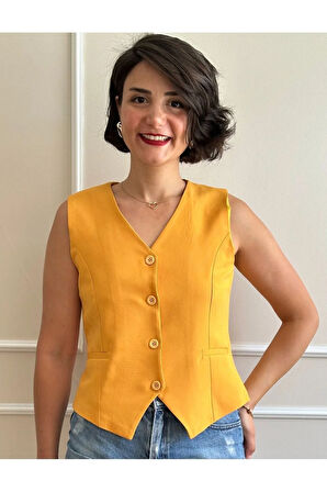 Kadın Hardal Kısa Yelek