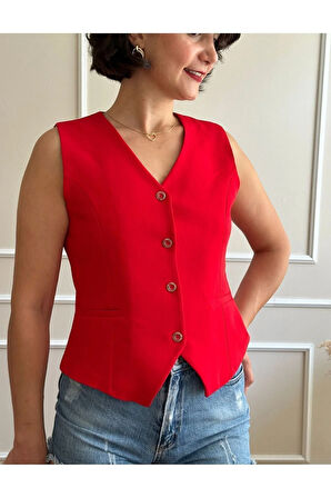 Kadın Kırmızı Kısa Yelek