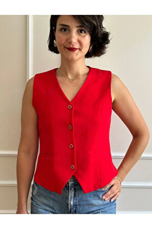 Kadın Kırmızı Kısa Yelek