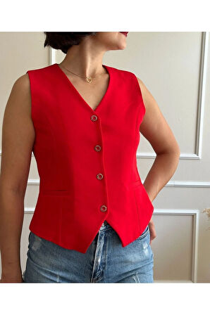 Kadın Kırmızı Kısa Yelek