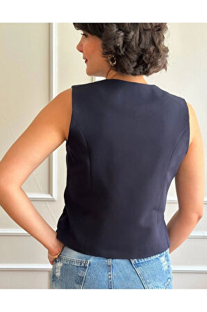 Kadın Lacivert Kısa Yelek