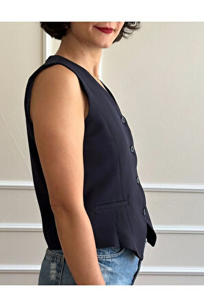 Kadın Lacivert Kısa Yelek
