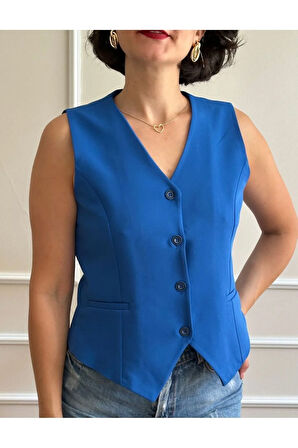 Kadın Parlament Mavisi Kısa Yelek
