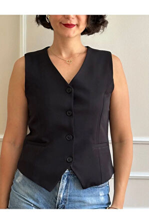 Kadın Siyah Kısa Yelek