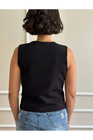 Kadın Siyah Kısa Yelek