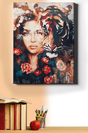 Sayılarla Boyama Seti Kasnaklı Kaplan Ve Kadın 50 X 65 Cm