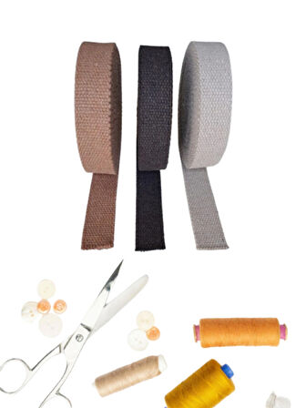 Dar Dokuma Toprak 3'lü Renk Seti (Koyu Kahve-Sütlü Kahve-Ham) 2,5 CM X 1 MT Pamuklu Kolon Kayış