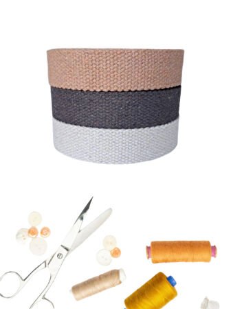 Dar Dokuma Toprak 3'lü Renk Seti (Koyu Kahve-Sütlü Kahve-Ham) 2,5 CM X 1 MT Pamuklu Kolon Kayış