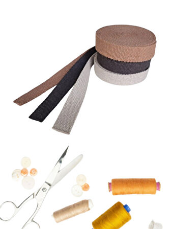 Dar Dokuma Toprak 3'lü Renk Seti (Koyu Kahve-Sütlü Kahve-Ham) 2,5 CM X 1 MT Pamuklu Kolon Kayış