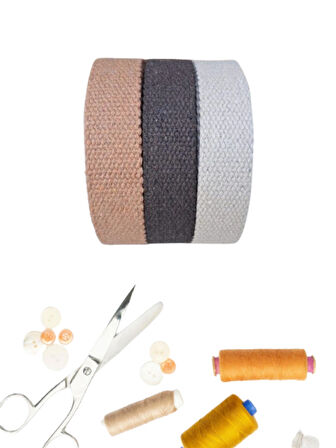 Dar Dokuma Toprak 3'lü Renk Seti (Koyu Kahve-Sütlü Kahve-Ham) 2,5 CM X 1 MT Pamuklu Kolon Kayış