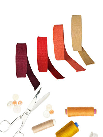 Dar Dokuma Güz 4'lü Renk Seti (Kırmızı-Bordo-Turuncu-Sarı) 4 CM X 1 MT Pamuklu Kolon Kayış