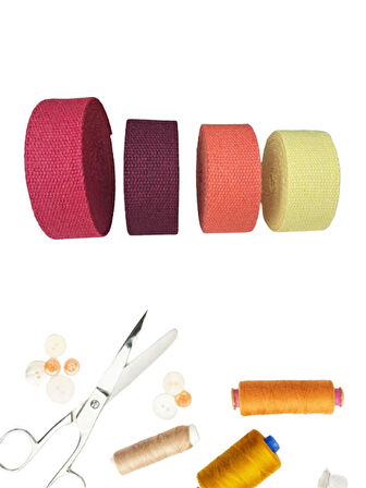 Dar Dokuma Güz 4'lü Renk Seti (Kırmızı-Bordo-Turuncu-Sarı) 4 CM X 1 MT Pamuklu Kolon Kayış