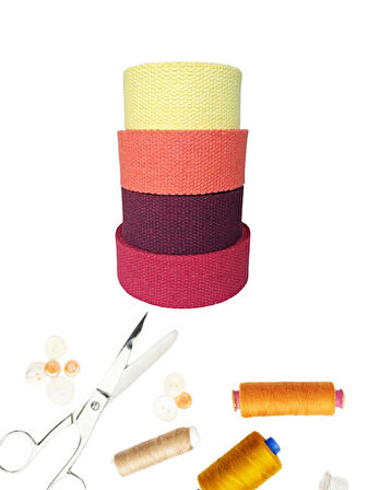 Dar Dokuma Güz 4'lü Renk Seti (Kırmızı-Bordo-Turuncu-Sarı) 4 CM X 1 MT Pamuklu Kolon Kayış