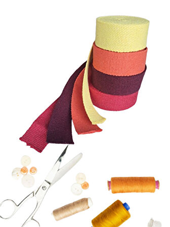 Dar Dokuma Güz 4'lü Renk Seti (Kırmızı-Bordo-Turuncu-Sarı) 4 CM X 1 MT Pamuklu Kolon Kayış