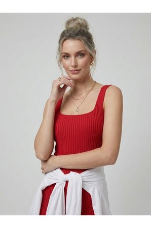 Premium Fit Kare Yaka Fitilli Triko Midi Elbise