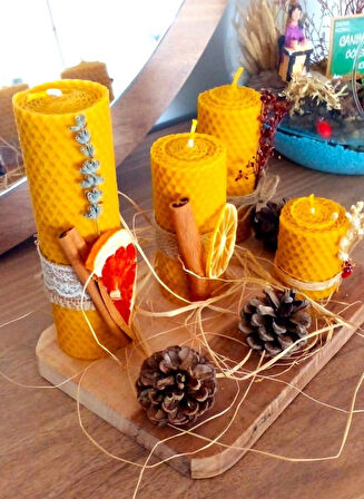 Nefha Candle DOĞAL EL YAPIMI SARMA  BALMUMU MUM 4 LÜ SET