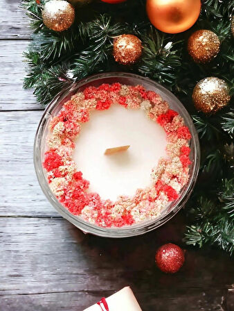 Nefha candle CAM MUMLUK İÇERİSİNDE ÇİÇEK DEKORLU KOKULU SOYA WAX MUM