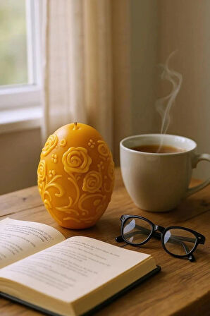 NEFHA CANDLE Hediyelik Çiçek Kabartmalı Paskalya Yumurtası Balmumu Mum