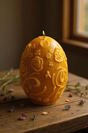 NEFHA CANDLE Hediyelik Çiçek Kabartmalı Paskalya Yumurtası Balmumu Mum