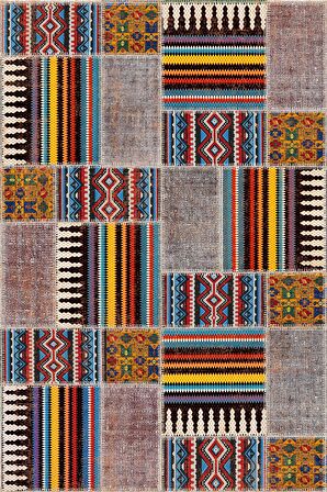 Nefie Patchwork Desenli Pamuk Tabanlı Yıkanabilen Kaydırmaz Antibakteriyel Salon Halısı