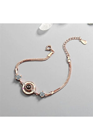 925 Ayar Gümüş Rose Kaplama Taşlı Bileklik