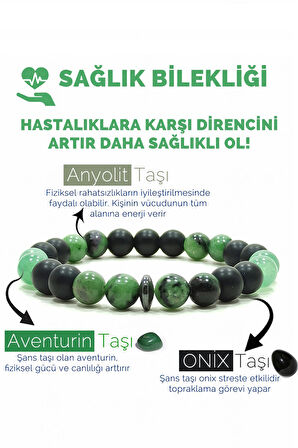 Sağlık Bilkeliği Anyolit Aventurin Oniks Doğal Taş Bileklik