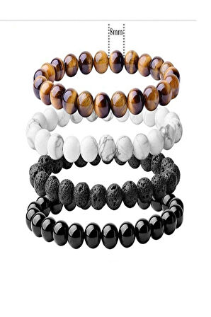 Doğal Taş 4 lü Set ( Kaplan Gözü - Beyaz Necef - Lav Taşı - Oniks )