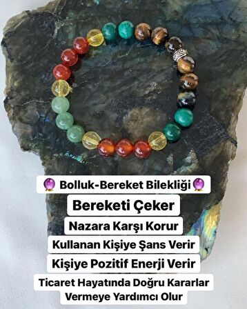 Doğal Taş Bolluk Bereket Bilekliği ( Kaplangözü - Malahit - Sitrin - Akil - Aventurin )