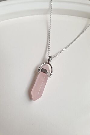 Pembe Kuvars Ametist Çivi Kesim Doğal Taş Kadın Doğal Taş Kolye