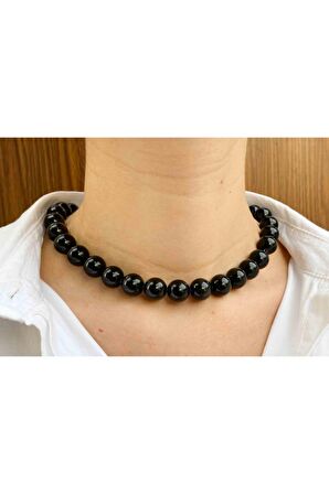 Obsidyen Taşı Doğaltaş Kolye 12 Mm