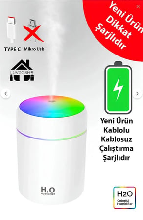 Suzuki Vitara 2015-2016-2017-2018-2019-2020-2021-2022-2023-2024-2025 Oto Hava Nemlendirici – Değişen Renkli LED Işık, Şarjlı, Taşınabilir, Beyaz, Ev Ofis Araç Kullanımına Uygun