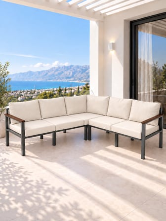 NEOKAS Balkon L Koltuk 5 Kişilik Köşe Takımı, Metal Bahçe Mobilyası, Balkon Oturma Grubu